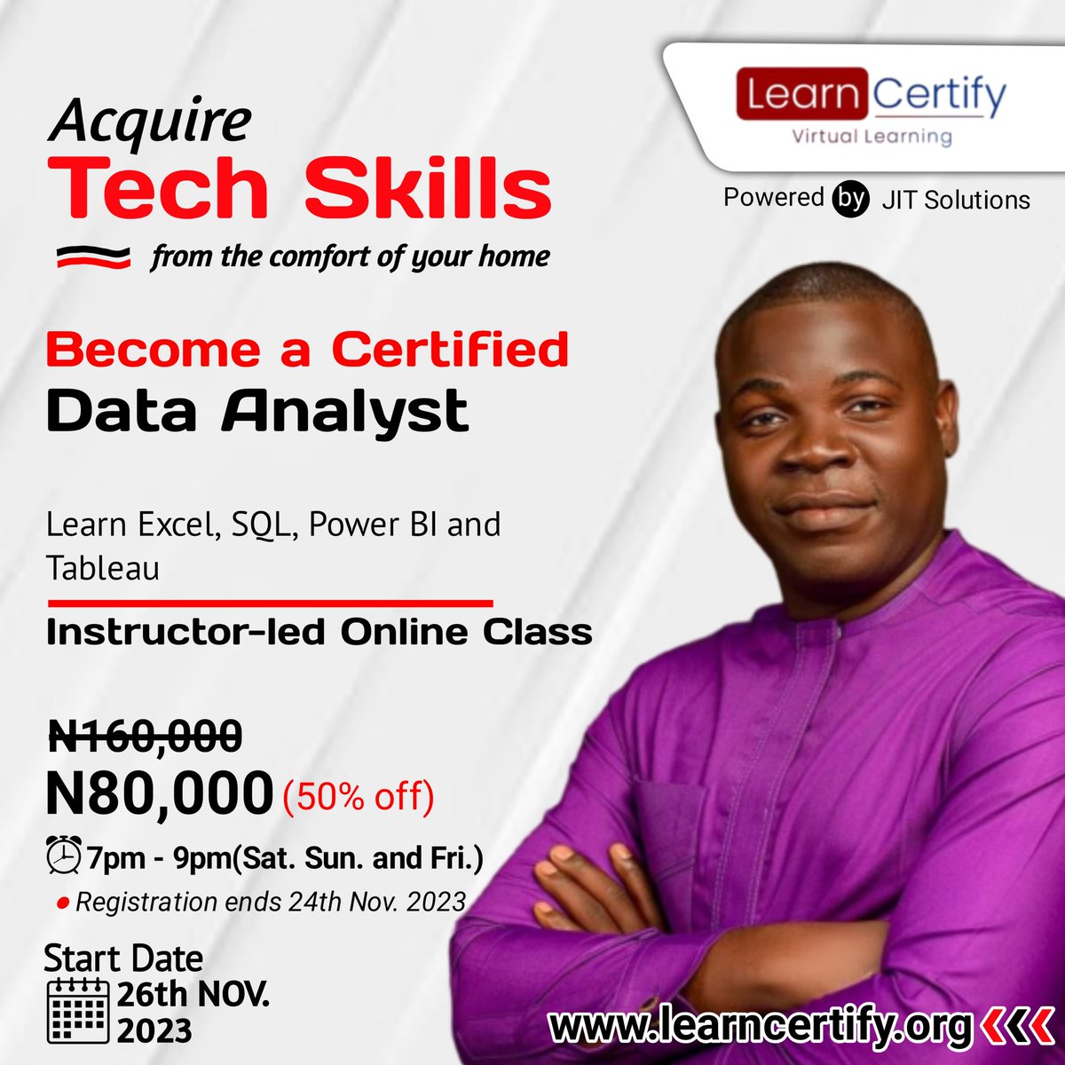 MJC_Sales's tweet photo. @ElonMuskAOC Become A Certified &amp; Skilled IT professional with @jitsolutionsng LearnCertify instructor-led virtual learning programme.

Registration ends on Fri, 03 Nov. 2023. 

Register today to qualify for a 50% discount on tuition. To get started, visit https://t.co/tod47ihQEA https://t.co/M3Da0LsyW6