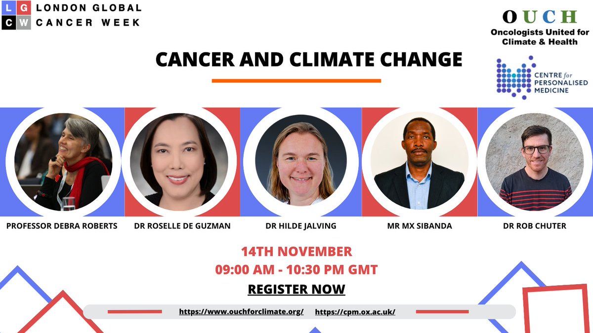 2 weeks to go!! Join us for our @LGCW2023 event exploring the challenges of Cancer and Climate Change with fantastic speakers and panelists Debra Roberts @DrRoselleDG @JalvingHilde @MxSibanda @RobChuter Agenda and sign up here bit.ly/3KQD3wj