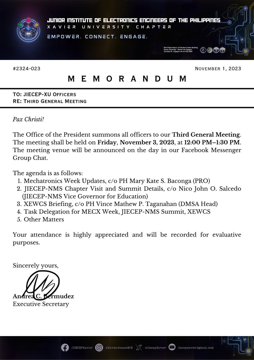 JIECEPXavier's tweet photo. [READ]

Memorandum 2324-024: Third General Meeting

JIECEP-XU Memoranda: https://t.co/oXgtiJp5Vs https://t.co/BxogvmUQF3