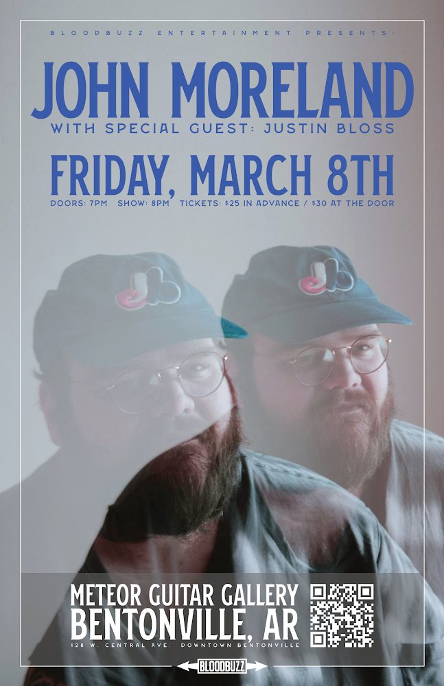 John Moreland returns to #Bentonville at the Meteor Guitar Gallery on Friday March, 8th! Tickets on sale Friday at 10am! eventbrite.com/e/744635313267
