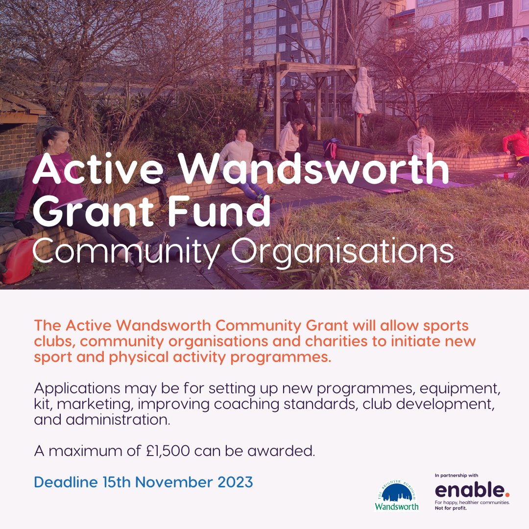 Exciting chance! 🎉 Apply for the Active Wandsworth Grant   Fund! 🏆 If you're a Wandsworth-based community organization planning   a new sports or activity program, download your application form now!   👉 Let's create a positive impact together! 🌟 #Wandsworth   #Grants