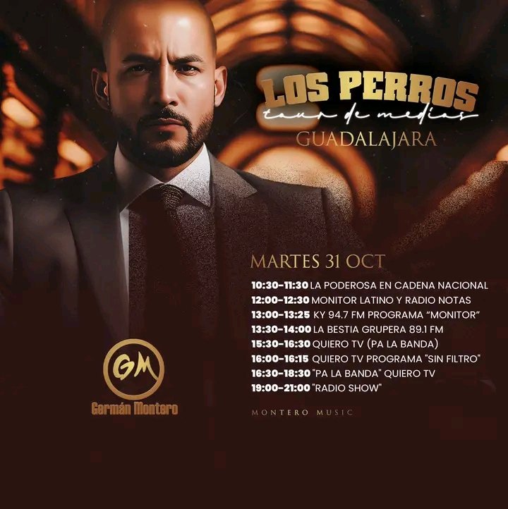 LarragaKarla's tweet image. Hoy Nuestro Número #1 @GermanMontero5 Continúa Su Segundo Dia De #PromoTour #LosPerros En #GuadalajaraJalisco No Se Lo Pueden Perder #GermánMontero #MonteroMusic #LaBerraqueraPromotion #FamiliaFansGM #FamiliaGM #PlebesGMSLP #KarlitaTrejo