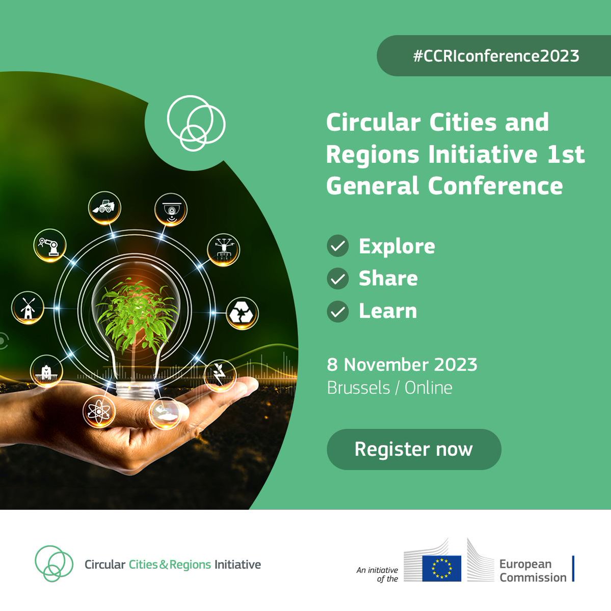 The #CCRI (@EUScienceInnov) will hold its 1st General Conference on 8 November 2023! 
Organised by the @EU_Commission, it will gather all interested in #circulareconomy.

Read more about the conference & register here: ccri-conference.eu

#ccrieurope #ccriprojects #circboost