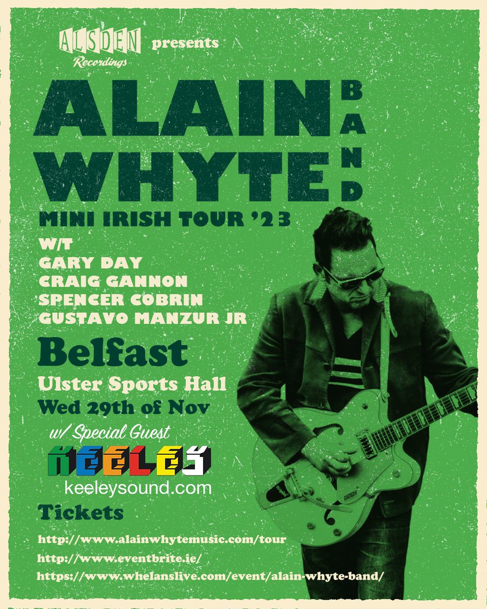 Belfast Bliss-Out! Our first-ever gig in NI, we open for Morrissey's classic line-up of @alainwhytemusic, Gary Day & Spencer Cobrin w/The Smiths Craig Gannon & Moz pianist Gustavo Manzur on their Irish tour! Tix:keeleysound.com &alainwhytemusic.com/tour Blissoutdontmissout