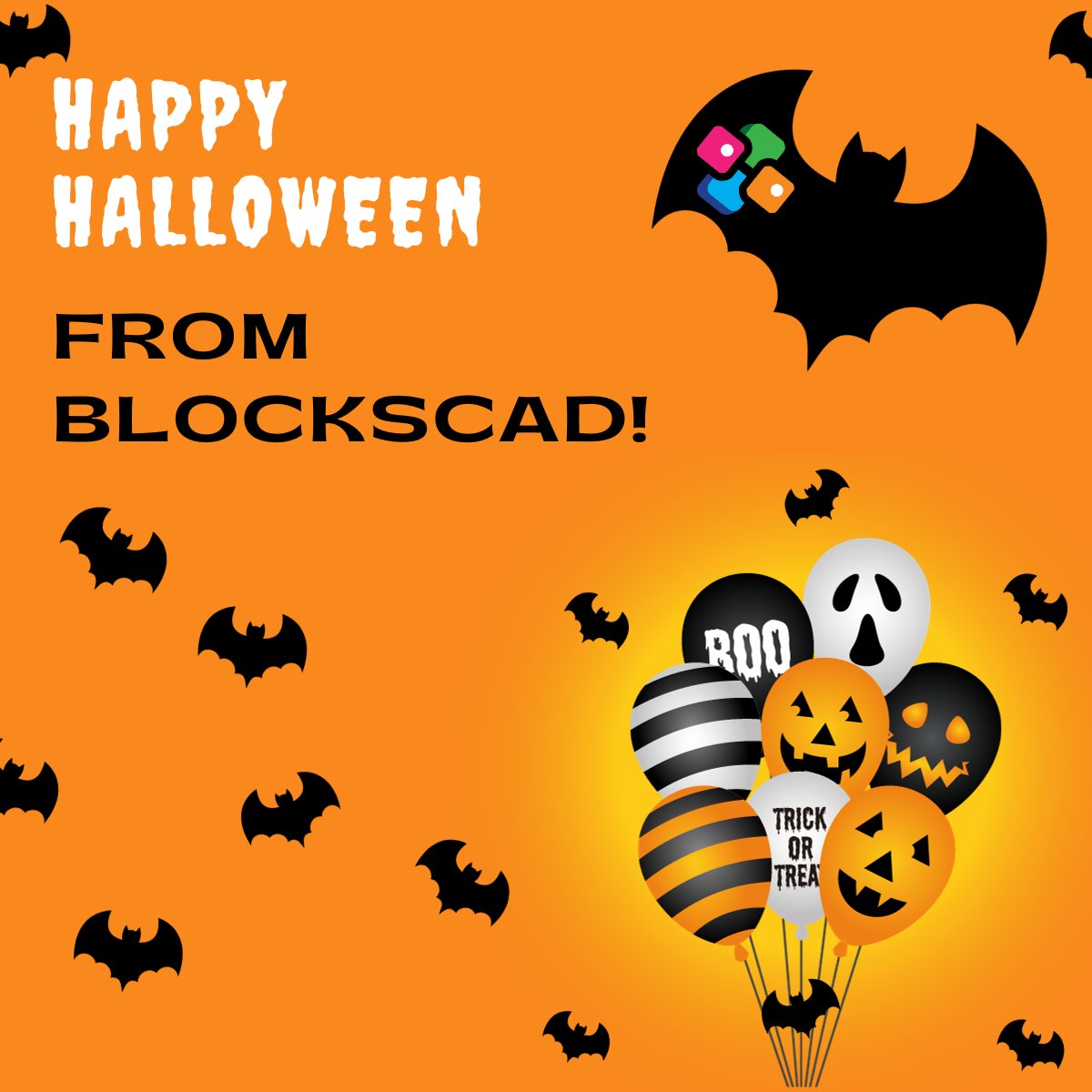 Happy Halloween from BlocksCAD! Celebrate by creating your own spooky design! #blockscad #halloween #pumpkins