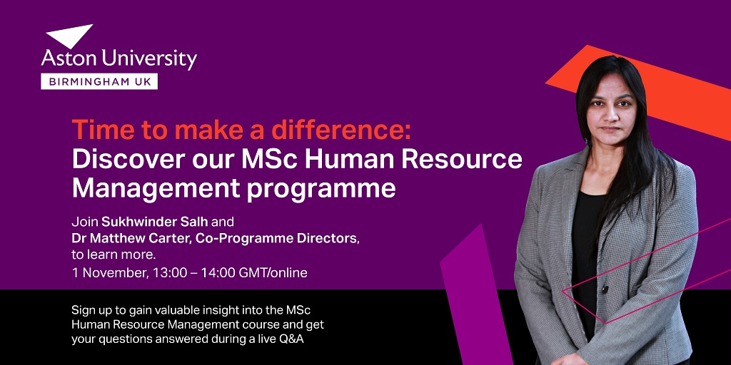 Will you be studying MSc Human Resource Management in January 2024? 

If the answer is yes, join our webinar tomorrow. Topics on the agenda include:

✅Programme content and structure
✅Placement opportunities
✅Real student experiences
✅Live Q&amp;A

bit.ly/3FCTdXi