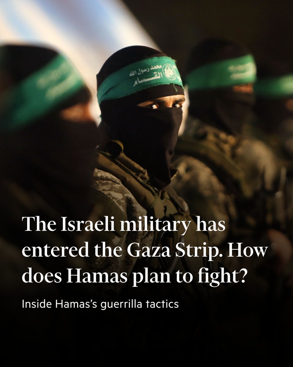 FT's tweet photo. ‘Hamas is more Vietcong than Isis.’

Faced with Israel’s technological and military superiority, Hamas’s military wing, the al-Qassam Brigade, has turned Gaza into a haven for guerrilla war.

https://t.co/kdGXpBvKDP https://t.co/RJyzZHNy5U