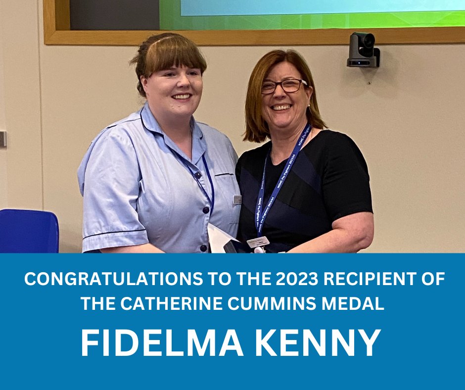 Congratulations to Nurse Fidelma Kenny @NOHCOrthopaedic @CappaghKids, who was awarded the Catherine Cummins Medal earlier today for achieving the highest average grade across three modules in her Postgraduate Certificate in Nursing (Orthopaedic Nursing). @ValVirgo