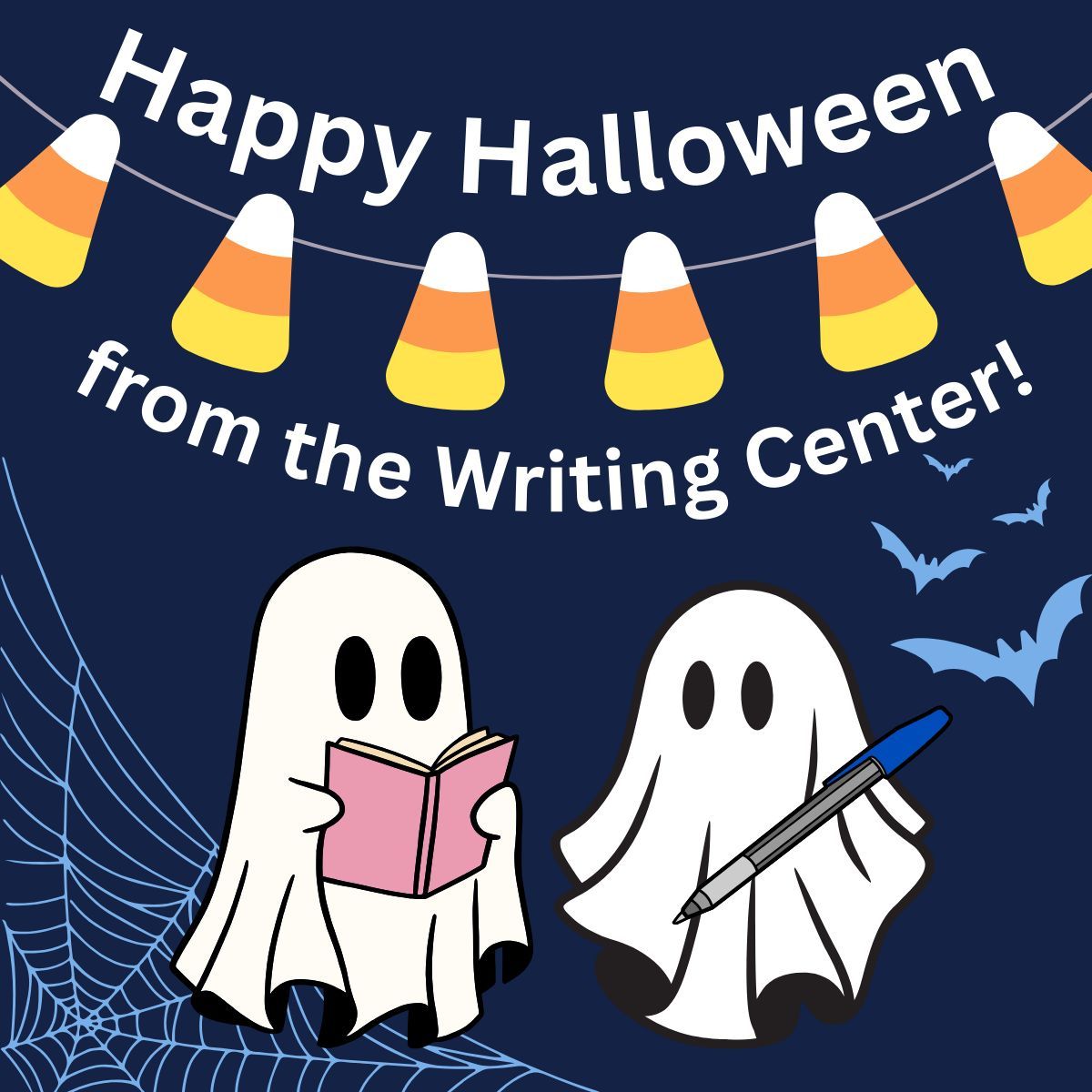 Happy Halloween, @umassboston! 🎃 🍭👻 🍫 🍬 We know you've got lots of writing TRICKS up your sleeve, so TREAT yourself to a Writing Center visit!