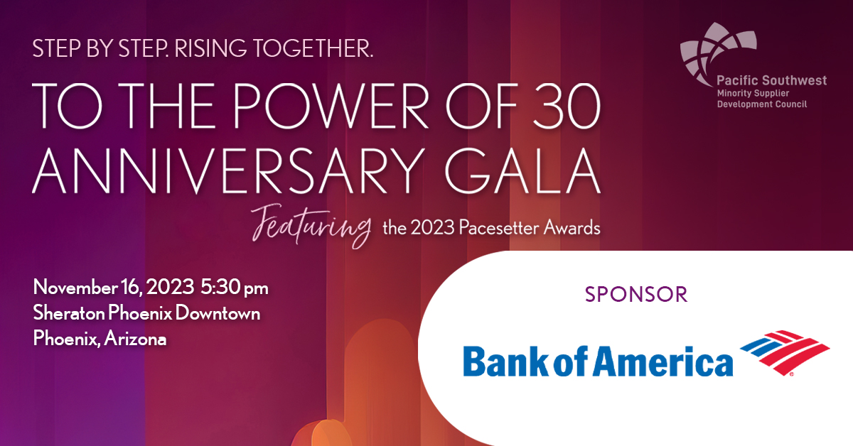 Thank you @BankofAmerica for celebrating 30 years of #MBE success. Register today: ow.ly/bnRK50Q2nFh

#PSWMSDC #ElevateEachOther #CelebrateSupplierDiversity