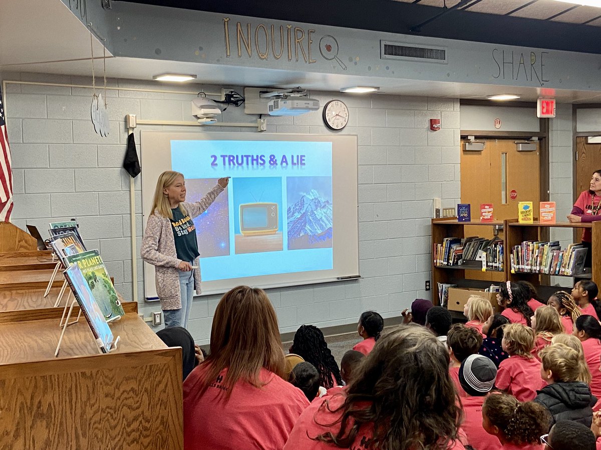 ICCSDLibraries's tweet image. The 3rd-4th grade students at Horn Elementary are excited to learn the “truths” about our visiting author, @stacymcanulty ! We love her universe books!! 🪐💫🌎 Thank you @HillsBank and @ICCSDFoundation for sponsoring Stacy’s visit to our schools! #KeepReadingHornets