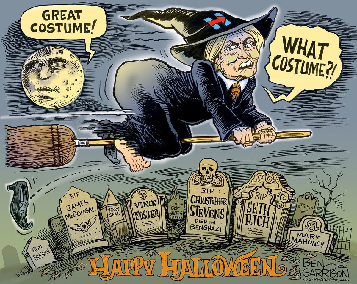 Happy Halloween bonus #bengarrison cartoon #HillaryClinton Haunted Halloween Ride- #trickortreat Halloween is the perfect time to make fun of ghosts, goblins, and Hillary Clinton. much more at grrrgraphics.com/hillarys-hallo…