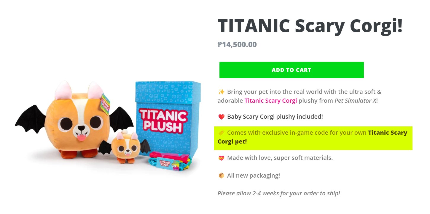 BIG GAMES ROBLOX Pet Simulator x TITANIC Scary Corgi DLC ONLY NO PLUSHY  CORGI $240.00 - PicClick