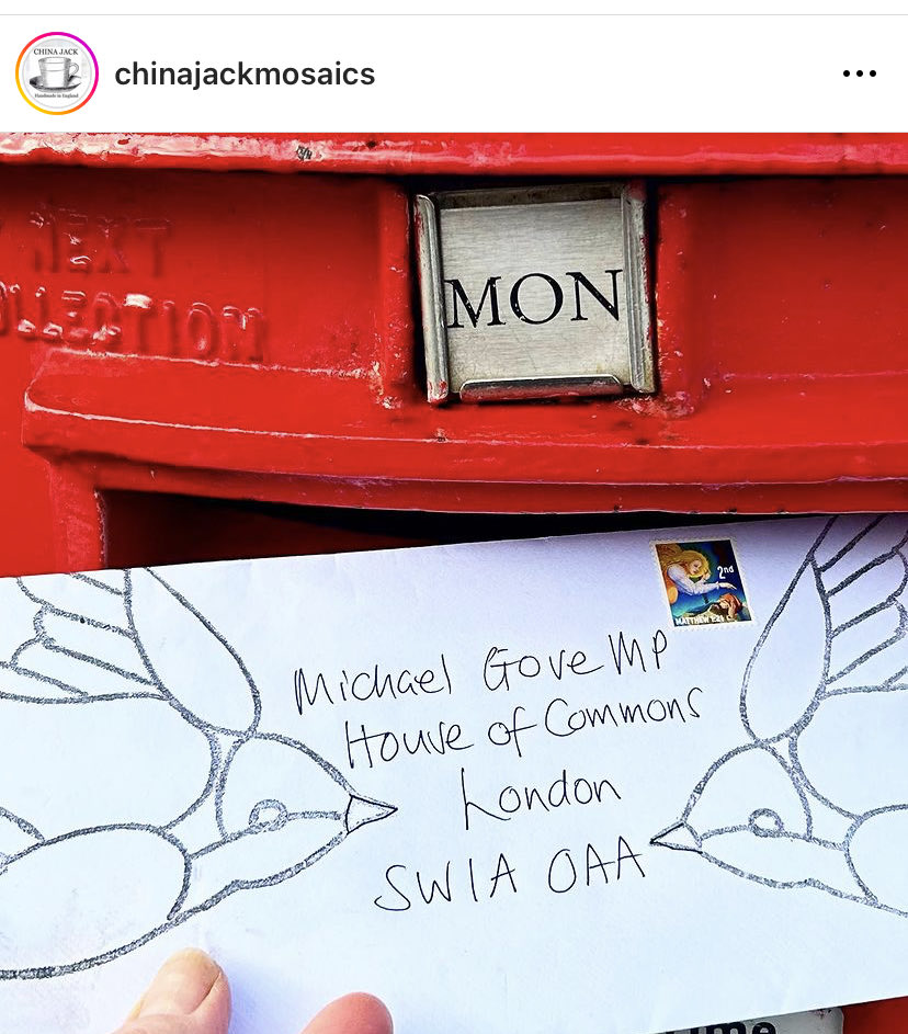 Another ace letter in the post to Michael Gove, asking him to adopt Zac Goldsmith’s #swift brick proposal. Add your voice by writing too. #TheFeatherSpeech #Nature2030 Thanks ⁦@ChinaJackMosaic⁩ 🪶♥️ Address ⬇️