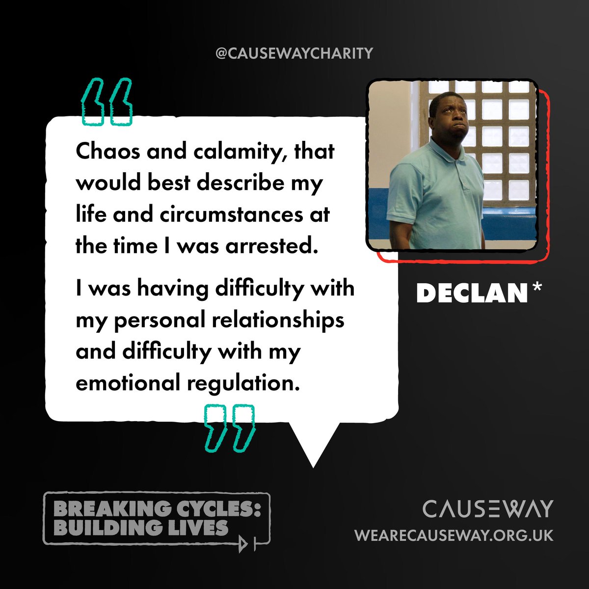 Declan’s childhood was difficult. As an adult, and following an arrest for assault, Declan was introduced to Causeway, who made him feel safe, and helped him turn his life around. 

Read his full story: bit.ly/CausewayDeclan…

#BreakingCycles #BuildingLives
