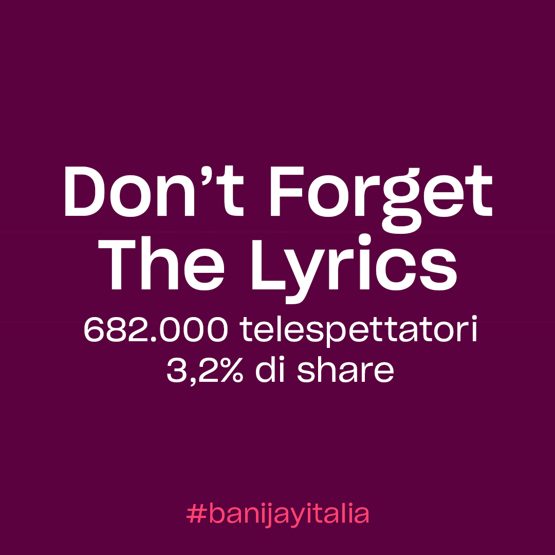 BanijayItalia's tweet photo. #DontForgetTheLyrics continua ad andare alla grande: la puntata di ieri ha registrato una media di 682.000 spettatori, una share del 3,3% e un picco di ascolti di 828.000 persone! Grazie a tutti!❤️
#DFTL con @corsi_gabriele alle 20:25 su @nove📺 Una produzione #banijayitalia https://t.co/4QlxpeNZpv