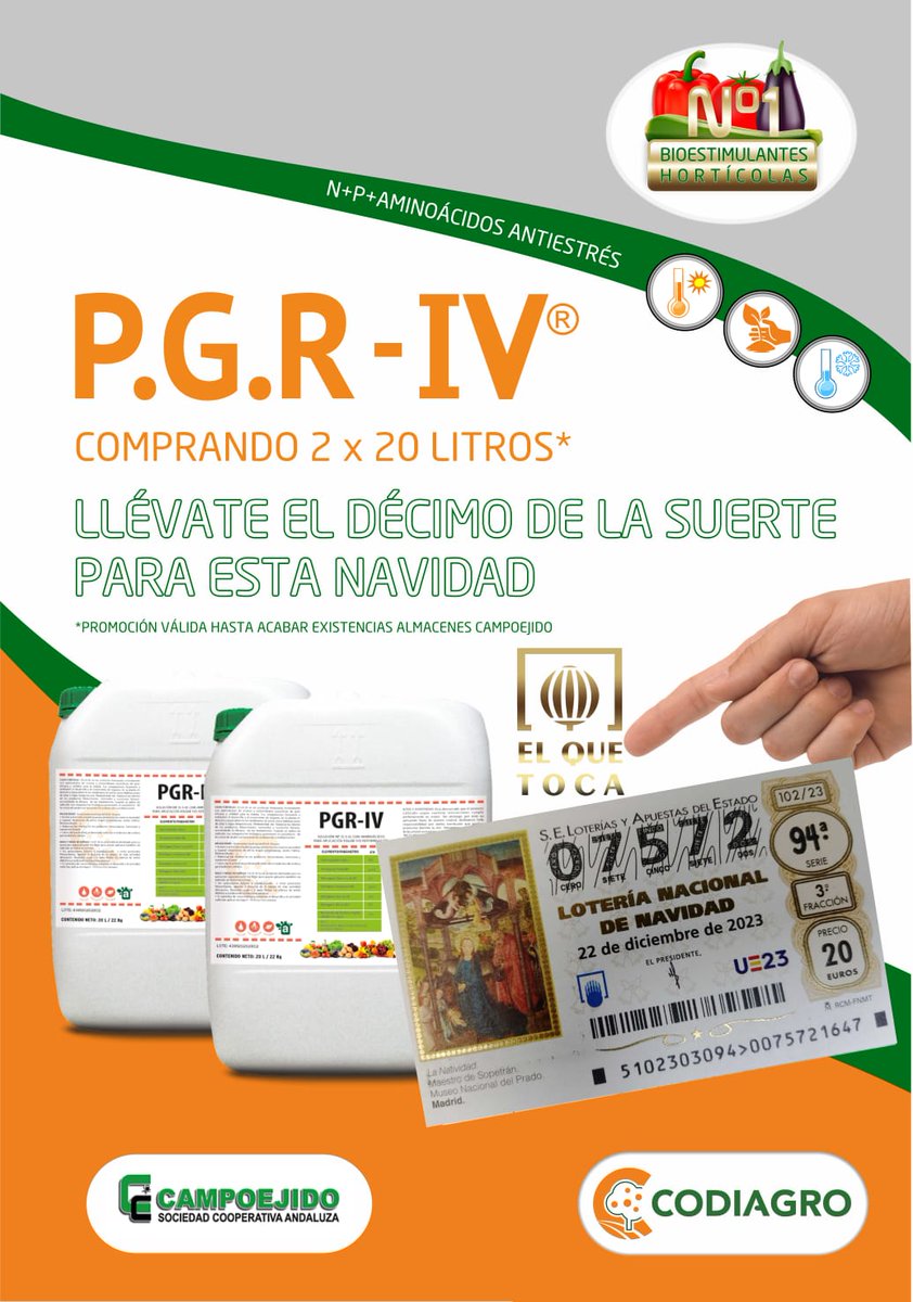 🔸 ¡Llévate el décimo de la suerte con <a href="/_Codiagro/">CODIAGRO</a> y <a href="/CampoejidoSCA/">Campoejido</a>!

👉 ¿Cómo? Por la compra de garrafas de 20 l.

▪️ Promoción válida hasta acabar existencias en las sede de nuestra cooperativa.