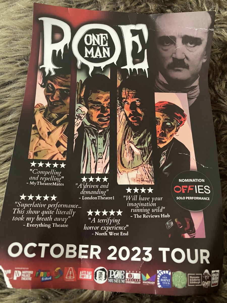 johnterence5's tweet photo. Saw this show Poe by @ssmithactor @3dumbtheatre A fantastical, macabre journey. Skilfully acted. Worth a visit if its in your town. #poe #acting #festival https://t.co/5Meyqp8sUa