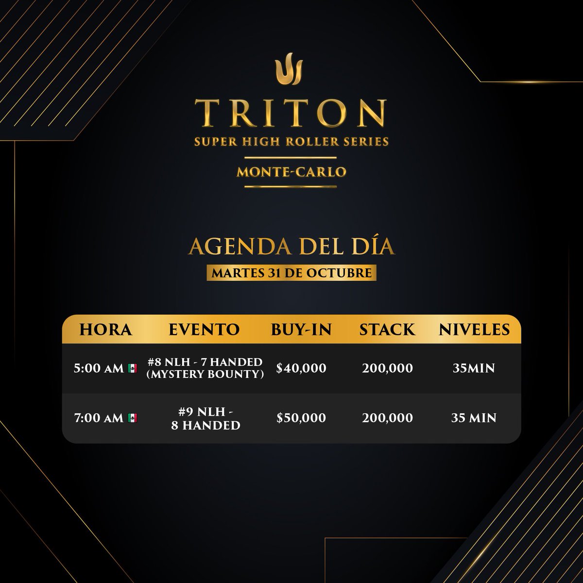 Hoy continúa toda la acción de las Triton Poker Series Monte-Carlo 🔥🔥

Esta es la agenda del día📆