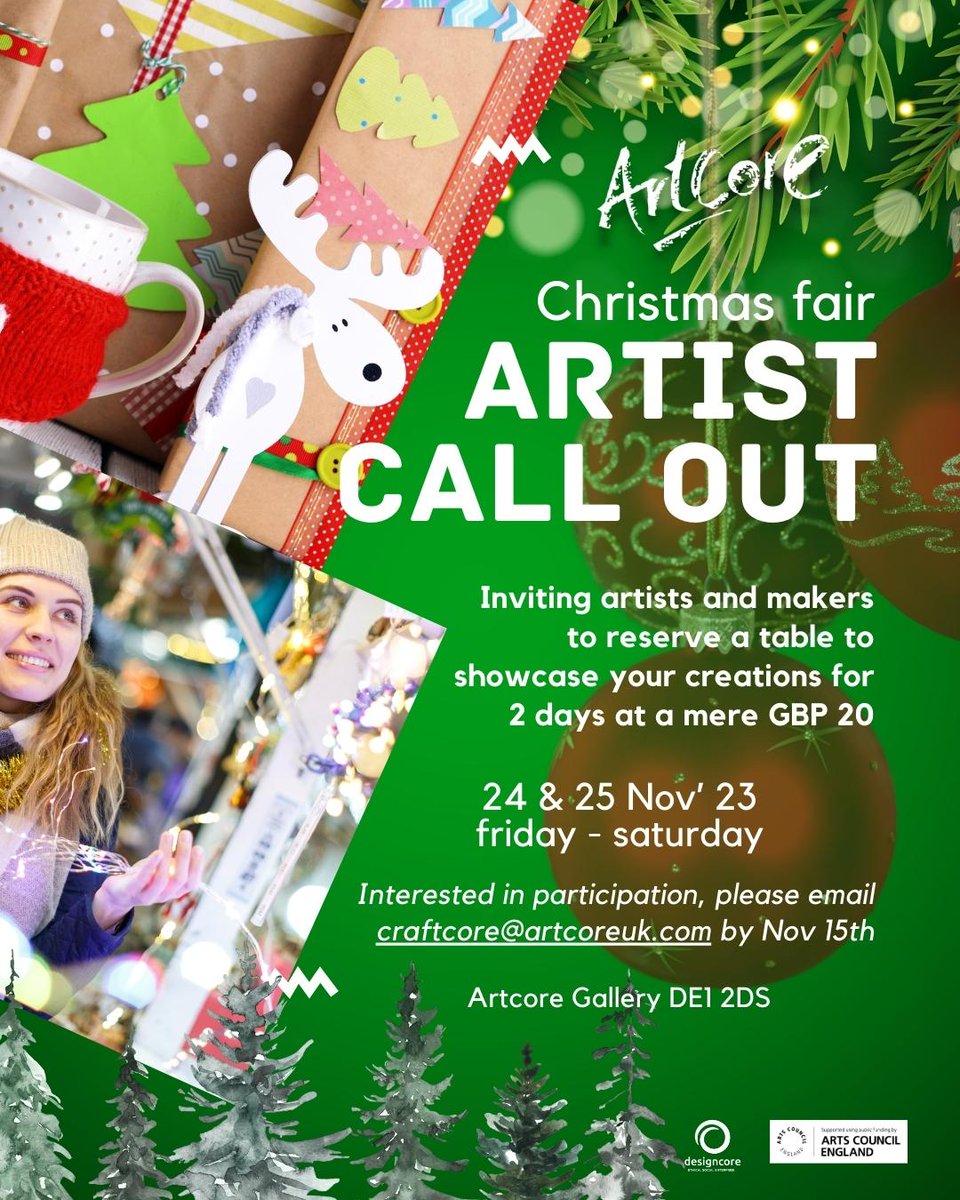 WINTER WONDERLAND We invite artists and makers to reserve a table to showcase your creations for a mere GBP 20.  Any proceeds generated from sales will go directly to you, supporting and fostering our vibrant craft community.  
Interested, mail: craftcore@artcoreuk.com by 15 Nov