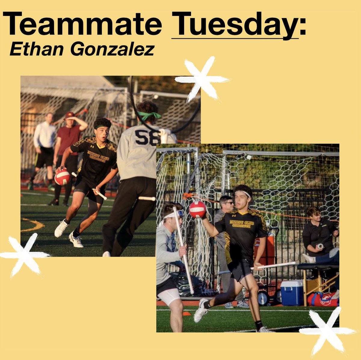 Up next for Teammate Tuesday is Treasurer, Ethan Gonzalez!

Number: 10

Position: Chaser

Years on team: 2

Major: Biochemistry 

Favorite thing about Quadball: The people

Favorite halloween candy: Milky Way Midnight

📸: Federico Fookes