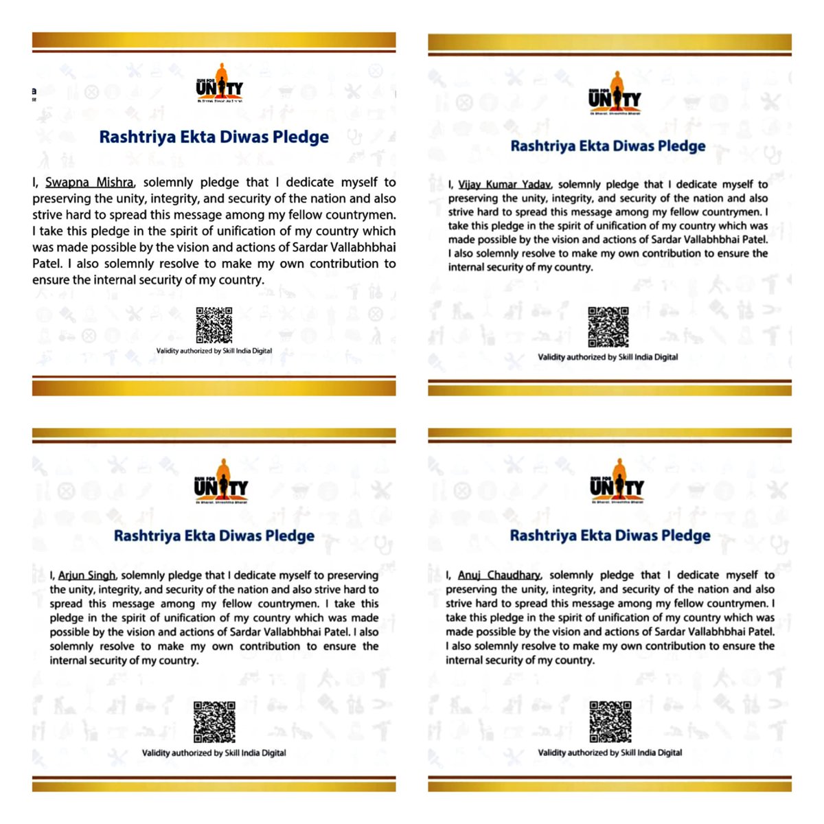 TextileSSC's tweet image. We solemnly pledge to preserve our nation's unity, integrity, and security, inspired by the vision of Sardar Vallabhbhai Patel. 🇮🇳

Join us in celebrating the excellence and dedication of the textile sector workforce! 🌟

#SkillIndia #pledge
 #TextileSkills #SardarPatel