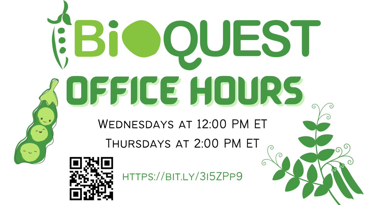 Questions about BioQUEST or QUBES? Let us help you on your quest! Join us for open office hours on Wednesdays at 12:00 PM ET & Thursdays at 2:00 PM ET. Visit bit.ly/3i5ZPp9 for Zoom and other info! #OfficeHours #STEMed