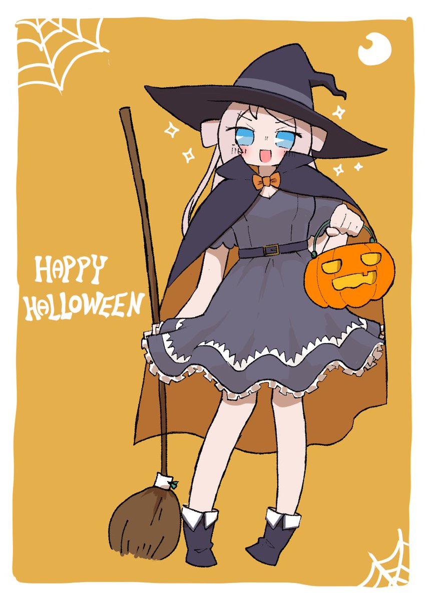 1girl solo dress broom blue eyes witch hat hat  illustration images