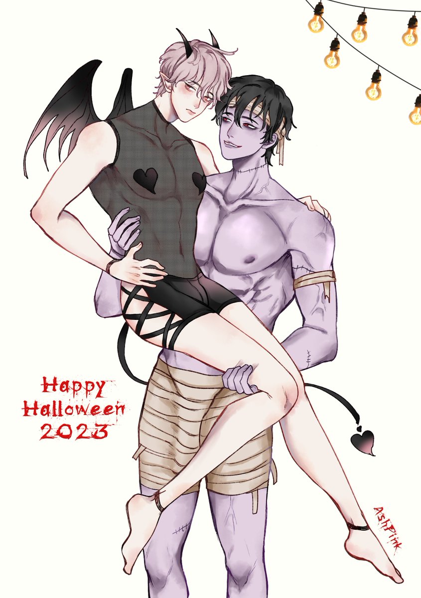 AshPinkJill's tweet photo. สวัสดีวันฮาโลวีนจ้า  Happy halloween 2023 อินคิวบัสกับซอมบี้ไร้สมอง🤣 https://t.co/6NY5nVBaGq