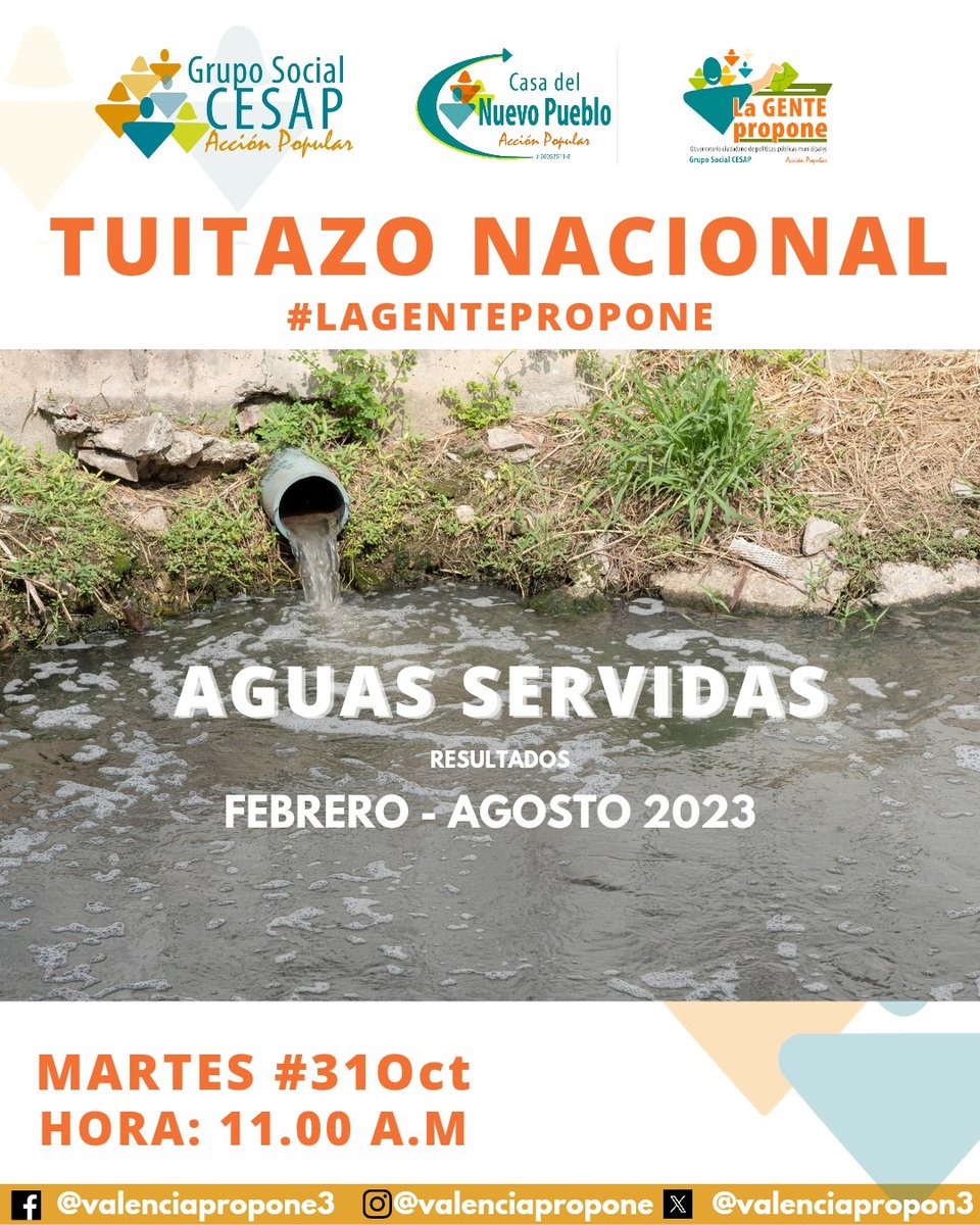 valenciapropon3's tweet photo. Te invitamos a participar en nuestro Tuitazo Nacional este #31Octubre a las 11:00AM.
Conoce el grado de satisfacción y líneas de solución sobre las Aguas Servidas en #Valencia
#LaGentePropone #Cesap #Venezuela https://t.co/TdWJVZzAQ9