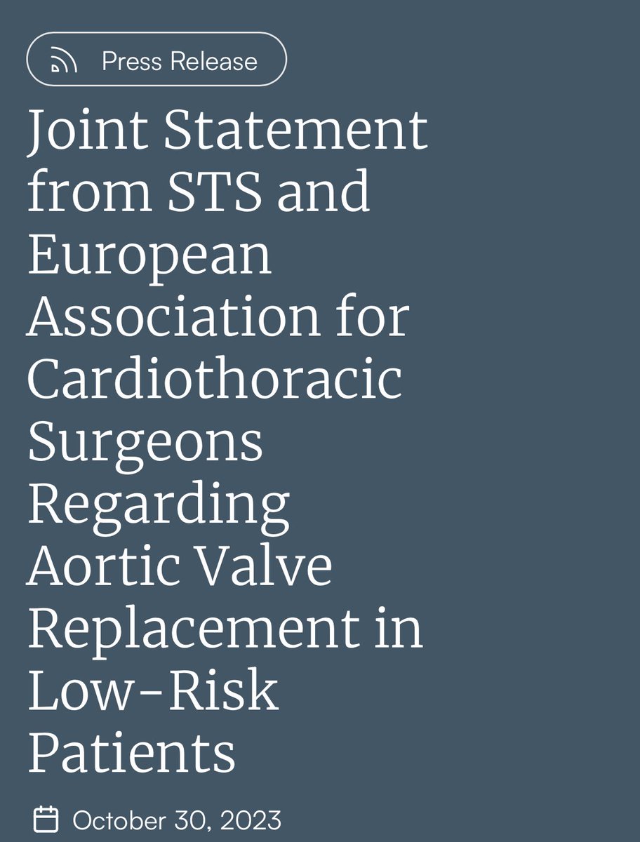 MMarinCuartas's tweet photo. 📣Press ralease regarding recent low risk TAVI trials : @STS_CTsurgery and @EACTS „recommend caution prior to adopting a TAVI-first strategy in low-risk patients…“

🔗Read more:
https://t.co/JCeIYLmAQ2 https://t.co/ZXsgU2vie5