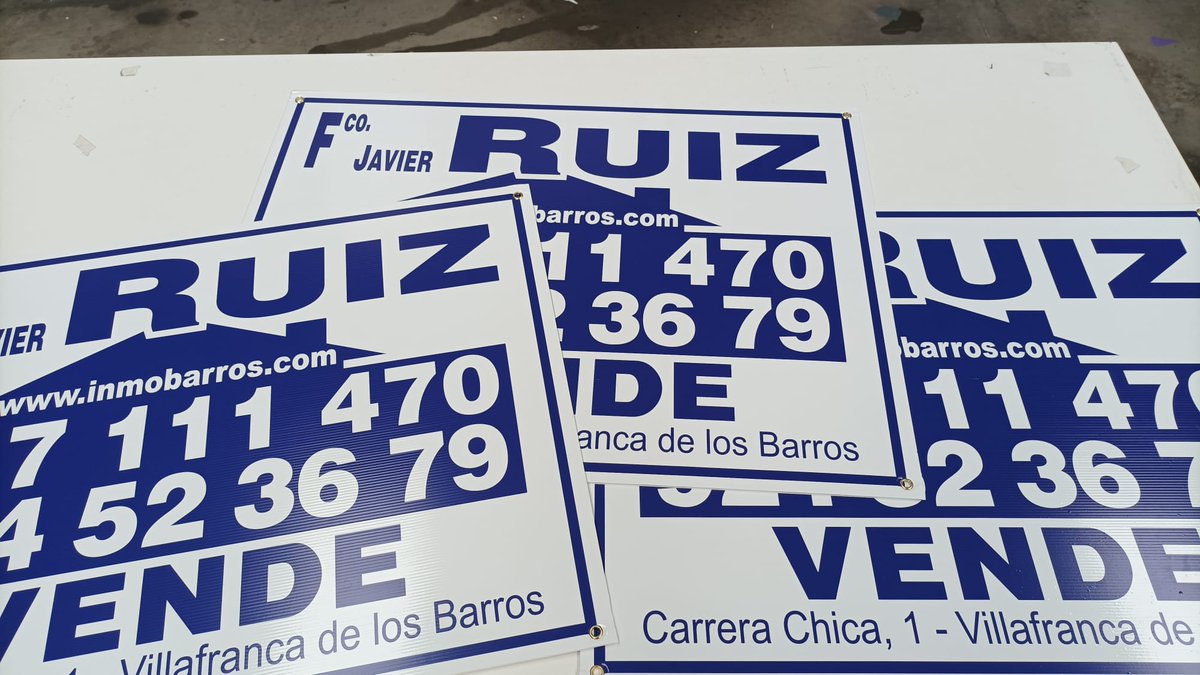 MasRotulo's tweet image. Inmobiliaria de Villafranca de los Barros, ha confiado en nosotros para hacerles estos carteles.
Se han realizado estos carteles de polipropileno, donde se incluyen datos, correos y teléfono.
Si necesitas el tuyo, puedes ponerte en contacto con nosotros vía telefónica.
