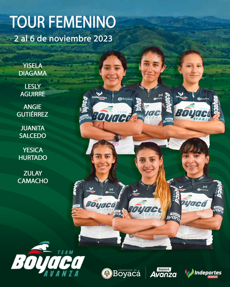 #TourFemenino | Nuestras 6 damas están listas para la disputa del Tour Femenino (2 al 6 de noviembre), ellas entregarán lo mejor en representación de nuestro equipo. #SomosBoyacá

Somos #ElEquipodelosBoyacenses