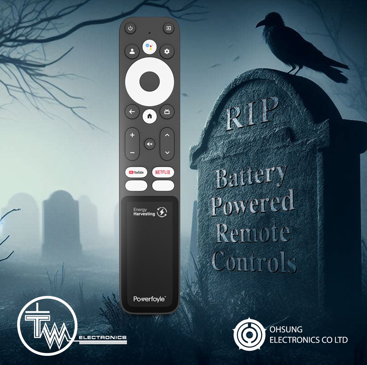 Our latest Google TV ready remote controls could be the end of the battery powered remote as we know it.Harvesting both natural &amp; ambient light,its #Exeger Powerfoyle PV Cell &amp; #Atmosic low power chip efficiently captures &amp; stores the energy needed to power the device.#Halloween
