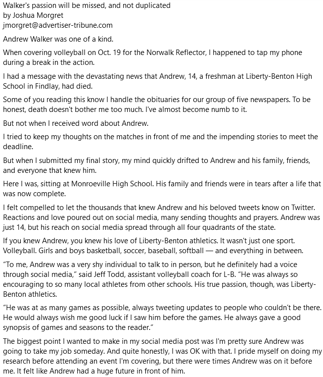 JoshuaMorgret's tweet photo. Just in case you wanted to read what I actually wrote for the tribute to @AndrewW2027. https://t.co/5DglqYs1IO