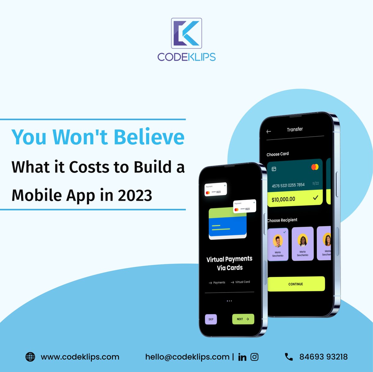 CodeKlips's tweet image. Hello Fam!!

Ever contemplated the financial aspects of mobile app development in 2023?

📱 We&apos;re here to shed some light on the matter!

#MobileAppCosts #TechTrends #AppDevelopment #MobileAppDevelopment #TechInnovation #2023Tech #TechInsights #AppEconomy