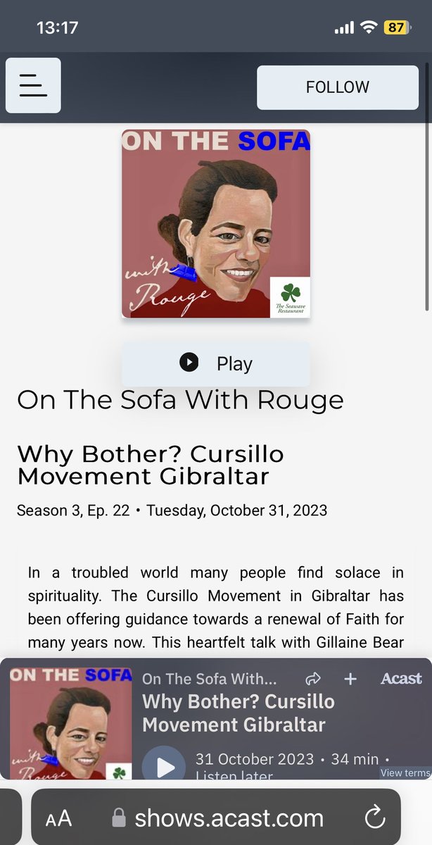 New pod focusing on the Cursillo Movement. An insight into spiritual renewal. Sponsored by The Seawave Restaurant. shows.acast.com/on-the-sofa-wi… #onthesofawithrouge #whybother #visitgibraltar
