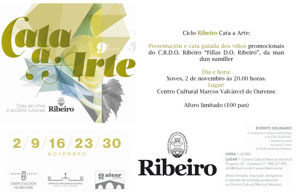 D.O. Ribeiro (@crdo_ribeiro) on Twitter photo Xoves, 2 de novembro, de 20.00 a 22.00 horas terá lugar nunha das salas do <a href="/CCulturalOu/">CCMarcosValcárcel</a> a presentación e cata guiada dos viños promocionais do C.R.D.O. #Ribeiro "Fillas D.O. Ribeiro, da man dun sumiller. #CataaArte2023 Xoves, 2 de novembro, de 20.00 a 22.00 horas terá lugar nunha das salas do <a href="/CCulturalOu/">CCMarcosValcárcel</a> a presentación e cata guiada dos viños promocionais do C.R.D.O. #Ribeiro "Fillas D.O. Ribeiro, da man dun sumiller. #CataaArte2023