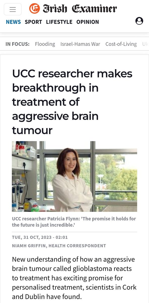 Patricia Flynn (@_patriciaflynn_) on Twitter photo To mark #BrainTumourAwarenessWeek, I was happy to speak to <a href="/irishexaminer/">Irish Examiner</a> about my glioblastoma research under the supervision of @AndreToulouse01 and <a href="/collettehand1/">Collette Hand</a> sponsored by <a href="/BreakthroCancer/">Breakthrough Cancer Research</a> 💙
Read the article here! ⬇️
irishexaminer.com/news/arid-4125… To mark #BrainTumourAwarenessWeek, I was happy to speak to <a href="/irishexaminer/">Irish Examiner</a> about my glioblastoma research under the supervision of @AndreToulouse01 and <a href="/collettehand1/">Collette Hand</a> sponsored by <a href="/BreakthroCancer/">Breakthrough Cancer Research</a> 💙
Read the article here! ⬇️
irishexaminer.com/news/arid-4125…