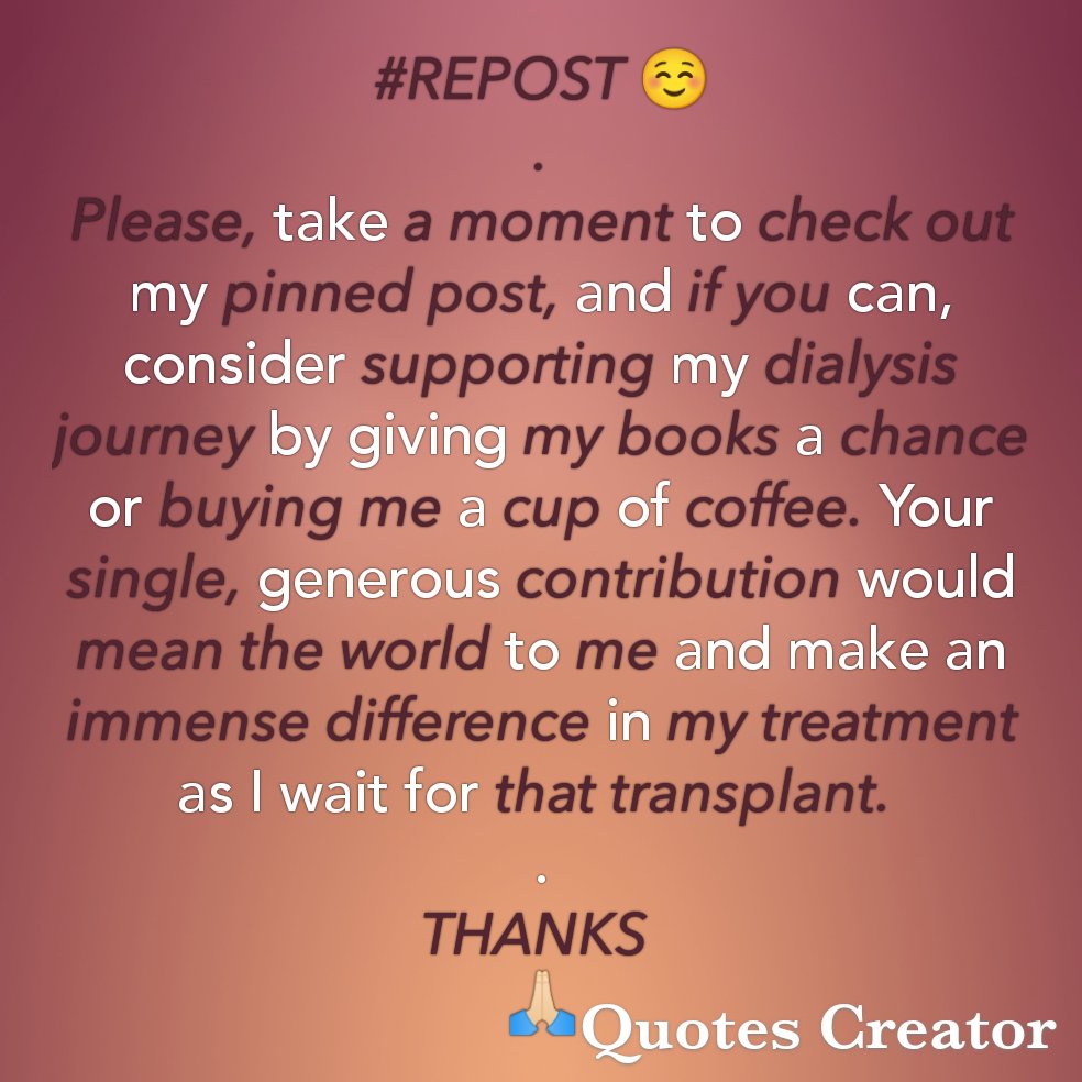 Hyacinth (@oldhyacinth) on Twitter photo No-one has ever became poor by helping...
Support My Dialysis Journey...
Goals:
- $350
Support here:
❤️ buymeacoffee.com/helptristian
❤️ Ko-fi.com/helptristian
❤️ PayPal.me/helptristian
Discover my books:
❤️ amazon.com/stores/W.-Salv…
Thank You...🙏🏻❤️
Jxbdjfid
<a href="/mstone1104/">bamamike1104</a> No-one has ever became poor by helping...
Support My Dialysis Journey...
Goals:
- $350
Support here:
❤️ buymeacoffee.com/helptristian
❤️ Ko-fi.com/helptristian
❤️ PayPal.me/helptristian
Discover my books:
❤️ amazon.com/stores/W.-Salv…
Thank You...🙏🏻❤️
Jxbdjfid
<a href="/mstone1104/">bamamike1104</a>