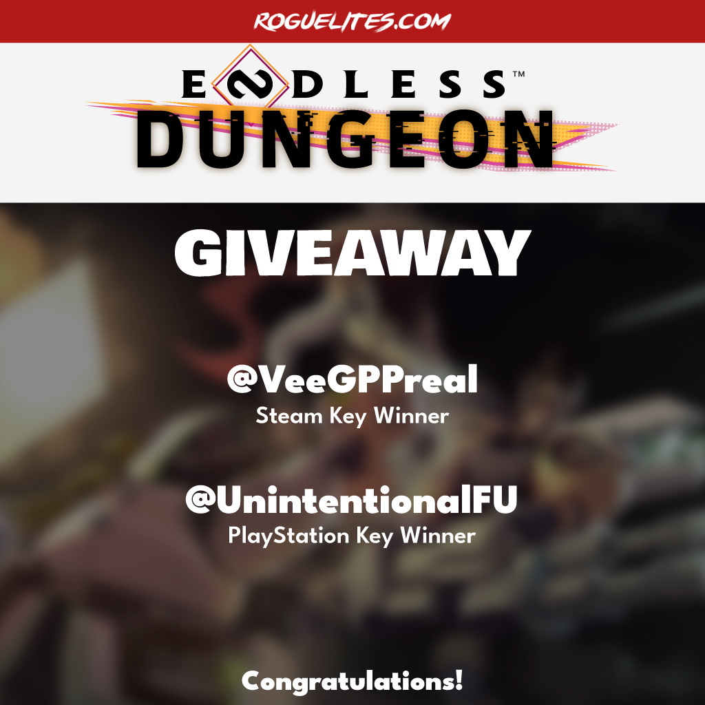 The ENDLESS Dungeon™ Giveaway Promo has concluded, and we'd like to congratulate the following winners:

Steam Key Winner: <a href="/VeeGPPreal/">VeeGPP</a> 
PlayStation Key Winner: <a href="/UnintentionalFU/">Russel James</a> 

Please send us a DM to claim your prize.

<a href="/EndlessUniverse/">Endless Universe</a> <a href="/SEGA/">SEGA</a> #endlessdungeon