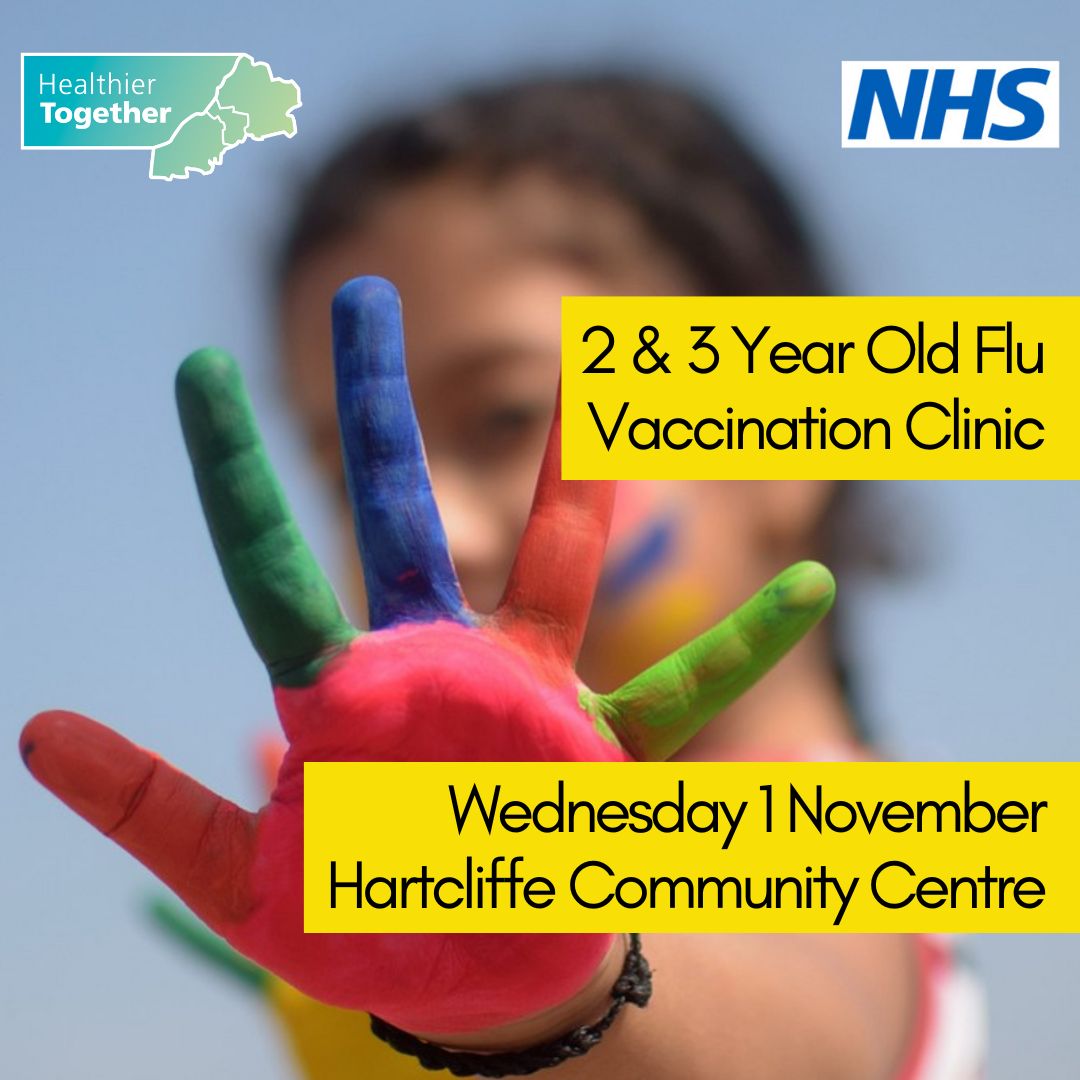 Protect your 2 and 3 year old children with a flu vaccine Wednesday 1st November Hartcliffe Community Centre, Hareclive Road, Hartcliffe BS13 0JW Book by phone or email and confirm before attending on the day.bit.ly/3Sd9GJr #Fluvaccine #2and3yearoldfluvaccine