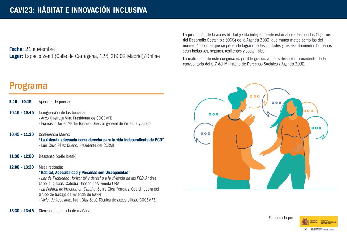II Edición del Congreso de Accesibilidad y Vida Independiente de <a href="/COCEMFEnacional/">COCEMFE</a> 

El próximo 21 de noviembre se celebra en Madrid el CAVI 2023. Este es el enlace de inscripción a CAVI 2023➡️onx.la/2d038