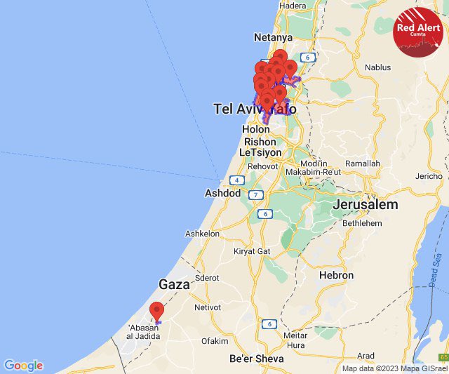 sentdefender's tweet photo. Large-Scale Rocket Attack now against the City of Tel Aviv and Central Israel. https://t.co/XvZmoKr9t0