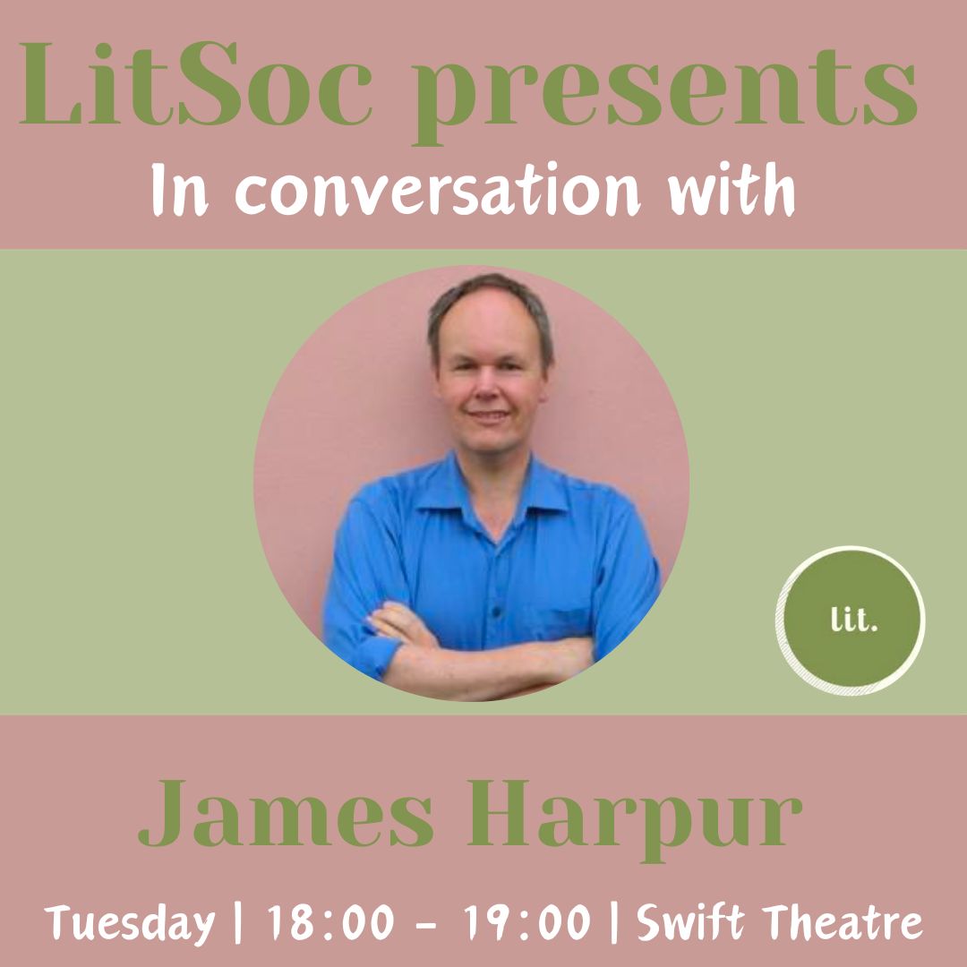 happening today! come down to the swift theatre at 6pm to hear from James Harpur!