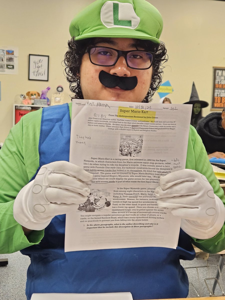 When your English IV teacher connects learning to real life! Great job, Ms. Jensen.  #SuperMarioCart #Luigi #RedRibbonWeek #GhoulsAgainstDrugs #VamosSOARLINC