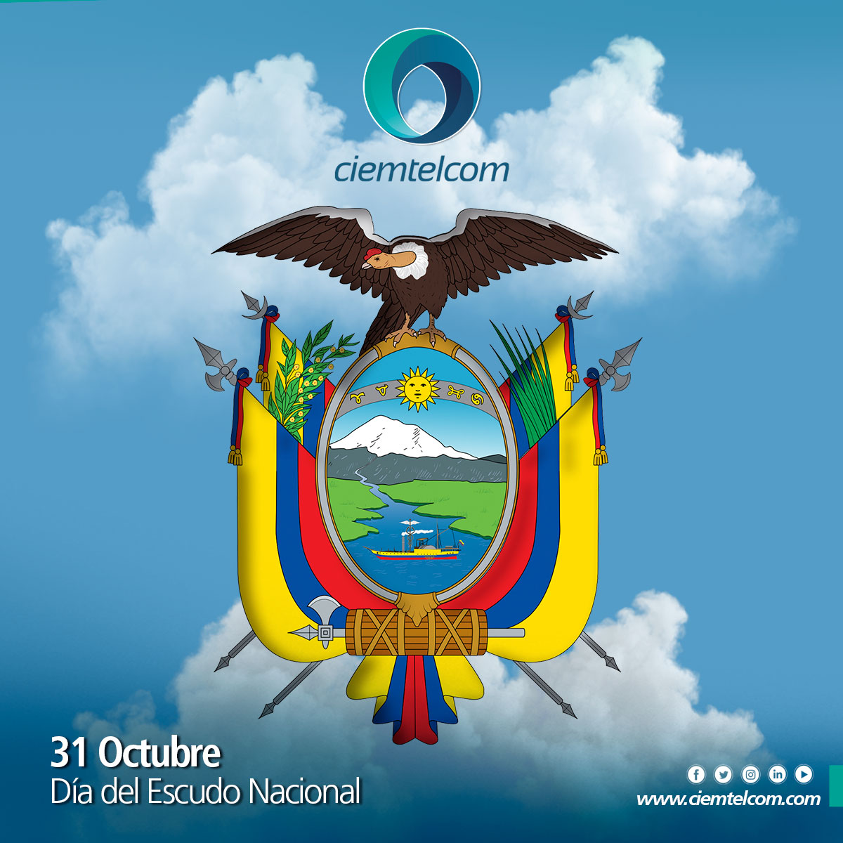 ciemtelcom's tweet photo. #31deOctubre | #SocialesCT 🇪🇨 Hoy conmemoramos el Día del Escudo Nacional del Ecuador, un símbolo que guarda la grandeza espiritual de la patria, el heroísmo de nuestros pueblos; representa el honor, la justicia y el gran espíritu de su gente #Ciemtelcom soluciones a su medida!!! https://t.co/P6cggtEicC