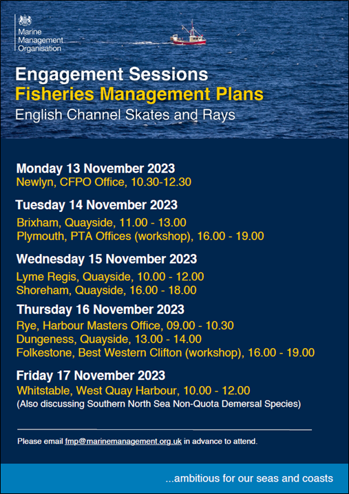 The Marine Management Organisation sets out dates for engagement events focussed on English Channel Skates and Rays