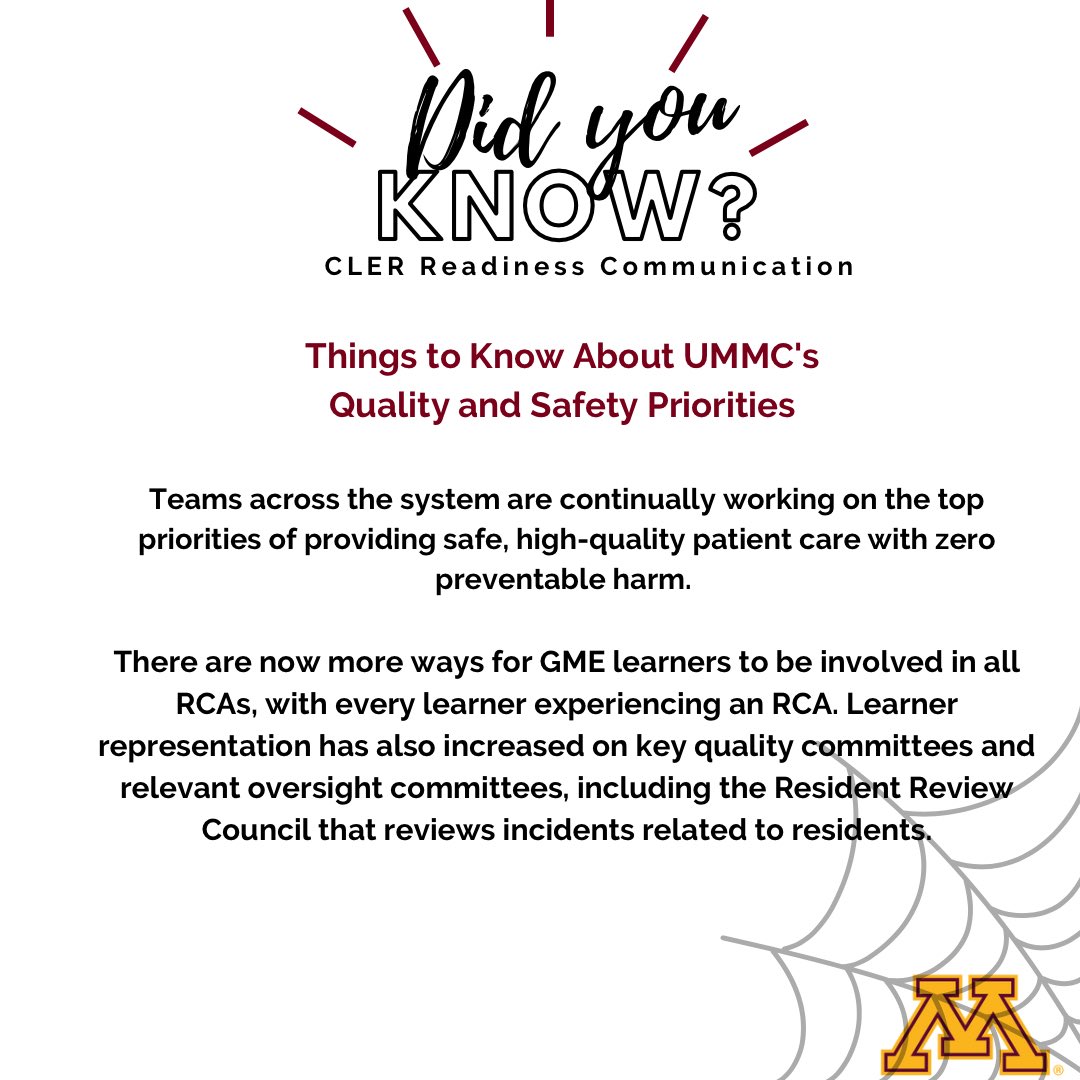 Did you know…? As we prepare for the Clinical Learning Environment Review aka CLER we encourage resident and fellows to reach out with any questions! #umngme #acgme #clinicallearningenvironment #cler