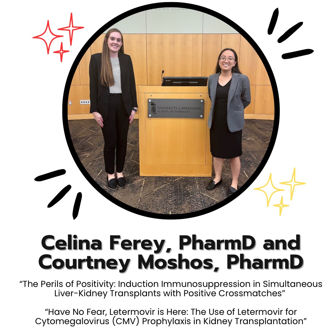 Our PGY-2 Solid Organ Transplant Residents Dr. Celina Ferey and Dr. Courtney Moshos gave us two amazing PT round presentations. Great job Celina and Courtney!! 🎉

#ashp #pharmacyresidency #resfel #baltimore #ummc #umd #pgy1 #mshp #phorcas #umsop #sot